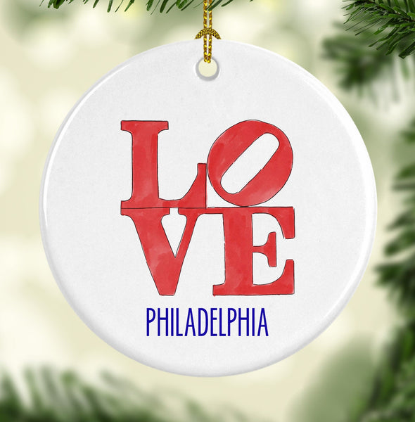 Philadelphia LOVE Sculpture Round Porcelain Ornament