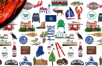 Iconic Maine Watercolor Disposable Placemats - tear-away pad of 24