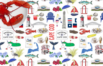 Iconic Cape Cod, MA Watercolor Disposable Placemats - tear-away pad of 24