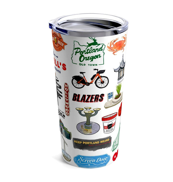 Iconic Portland Oregon Watercolor 20 ounce Stainless Steel Hot/Cold Cup