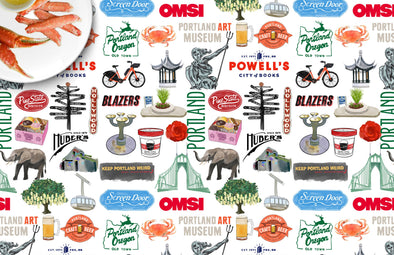 Iconic Portland Oregon Watercolor Disposable Placemats - tear-away pad of 24