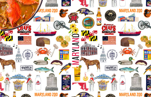 Iconic Maryland Watercolor Disposable Placemats - tear-away pad of 24