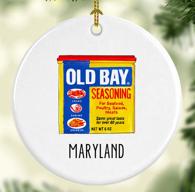 Iconic Maryland Old Bay Seasoning Porcelain Ornament