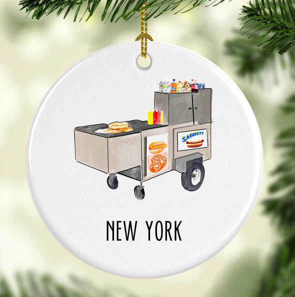 Iconic New York Sabrett Pushcart Porcelain Ornament