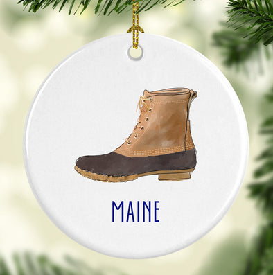 Iconic Maine Bean Boot Round Porcelain Ornament