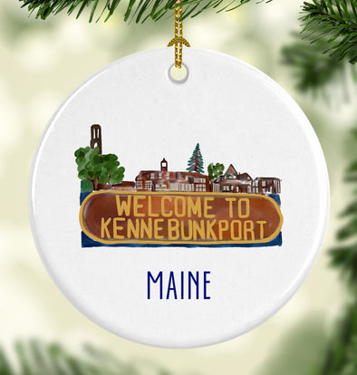 Iconic Maine Kennebunkport Sign Round Porcelain Ornament