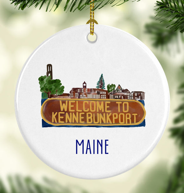Iconic Maine Kennebunkport Sign Round Porcelain Ornament