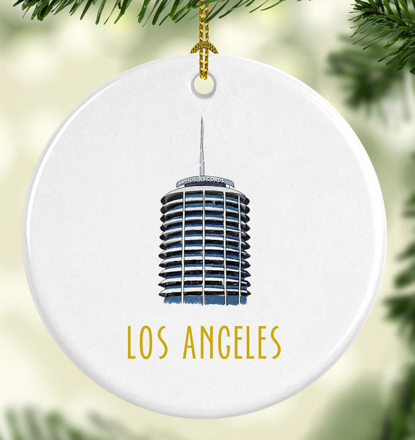 Iconic Los Angeles Capitol Records Round Porcelain Ornament