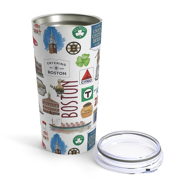 Iconic Boston, Massachusetts Watercolor 20 ounce Stainless Steel Hot/Cold Cup