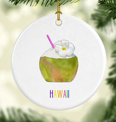 Iconic Hawaiian Coconut Drink Porcelain Ornament