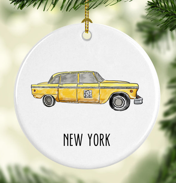 Iconic New York Checkered Cab Porcelain Ornament