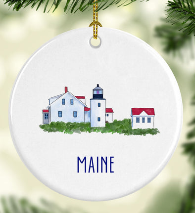 Iconic Maine Lighthouse Round Porcelain Ornament