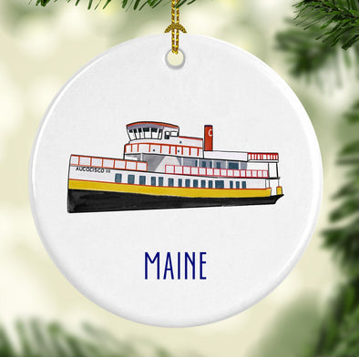 Iconic Maine Ferry Round Porcelain Ornament