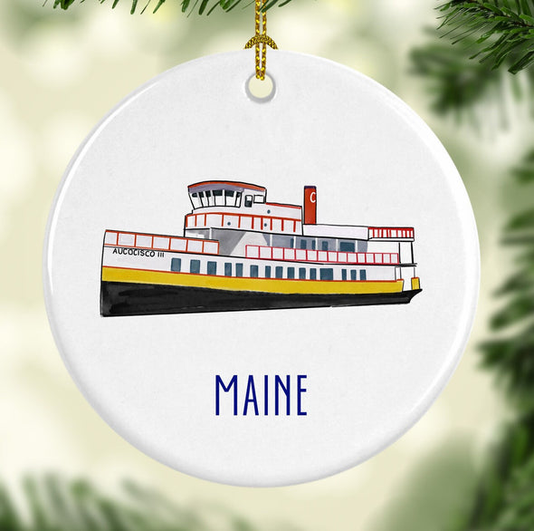 Iconic Maine Ferry Round Porcelain Ornament