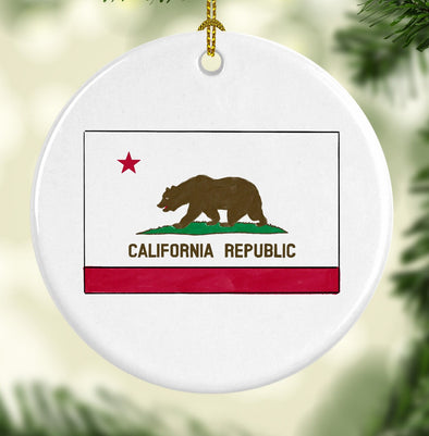 Iconic California State Flag Porcelain Ornament
