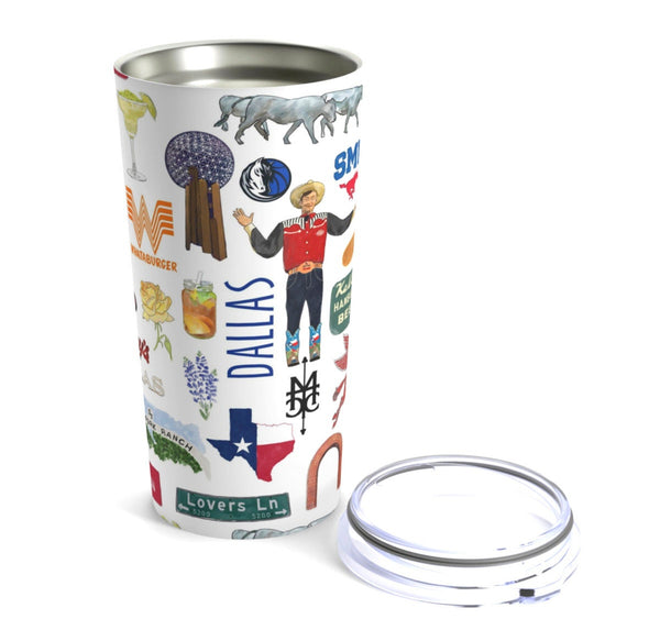 Iconic Dallas, Texas Watercolor 20 ounce Stainless Steel Hot/Cold Cup