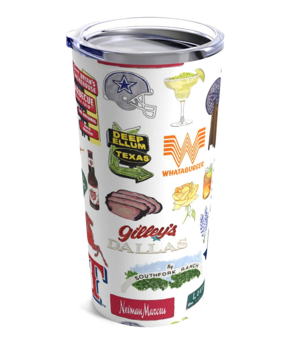 Iconic Dallas, Texas Watercolor 20 ounce Stainless Steel Hot/Cold Cup