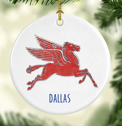 Iconic Dallas, Texas Pegasus Sign Porcelain Ornament