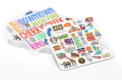 Iconic Denver Colorado Watercolor Paper Coasters - Set of 10