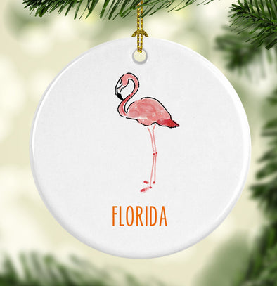 Florida Flamingo Round Porcelain Ornament