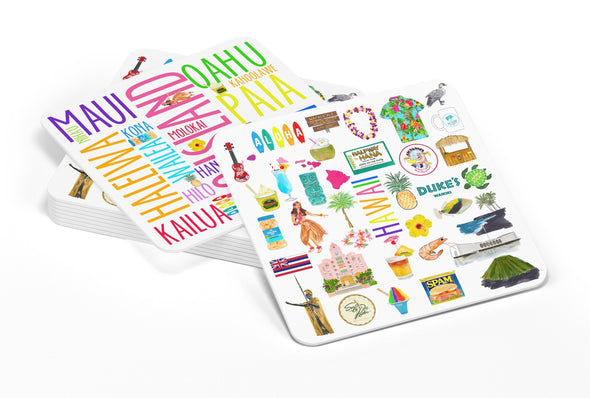 Iconic Hawaii Watercolor Paper Coasters - Set of 10