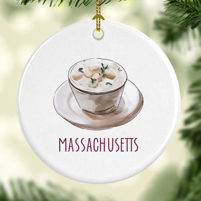 Iconic Massachusetts Clam Chowder Round Porcelain Ornament