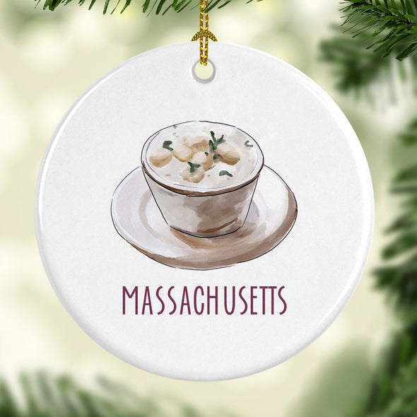 Iconic Massachusetts Clam Chowder Round Porcelain Ornament
