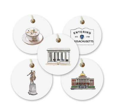 Iconic Massachusetts Watercolor Gift Tags - Set of 10