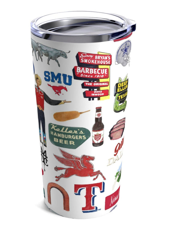 Iconic Dallas, Texas Watercolor 20 ounce Stainless Steel Hot/Cold Cup
