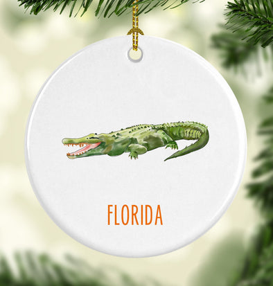 Florida Alligator Round Porcelain Ornament