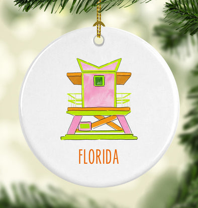 Florida Lifeguard Station Round Porcelain Ornament