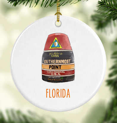 Florida Southernmost Point Round Porcelain Ornament