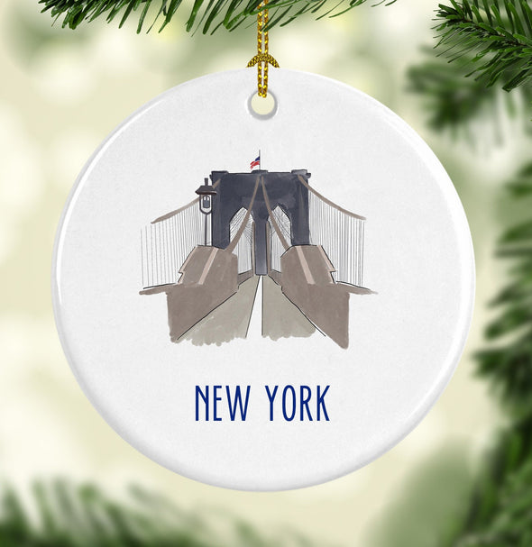 Brooklyn Bridge Round Porcelain Ornament