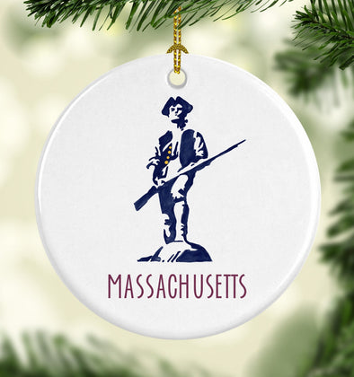 Iconic Massachusetts Minuteman Round Porcelain Ornament