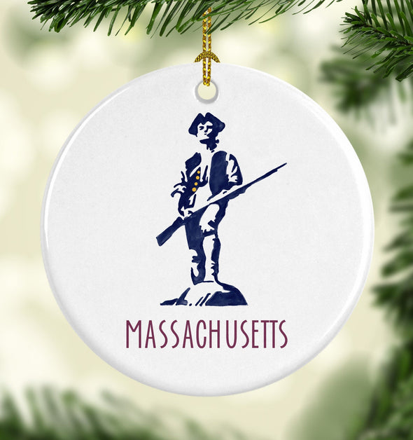 Iconic Massachusetts Minuteman Round Porcelain Ornament