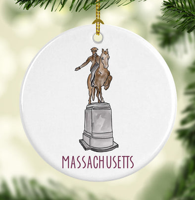 Iconic Paul Revere Statue Round Porcelain Ornament