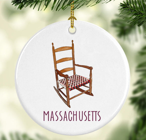 Iconic Massachusetts Shaker Rocker Round Porcelain Ornament
