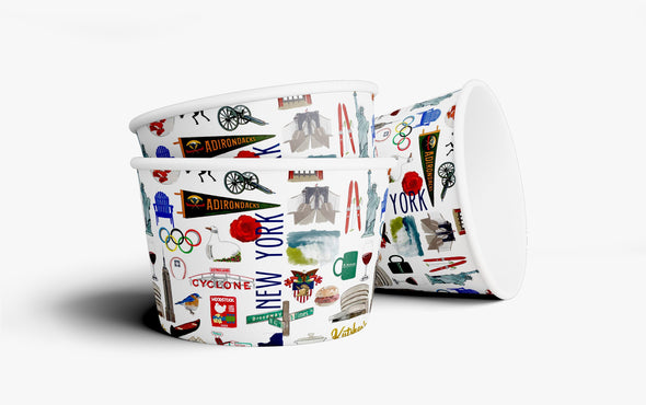 8 oz Iconic New York State Ice Cream, Soup, Favor Cup - Set of 12