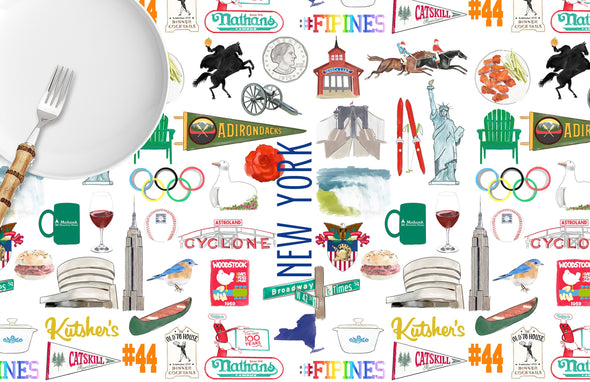 Iconic New York State Watercolor Disposable Placemats - tear-away pad of 24