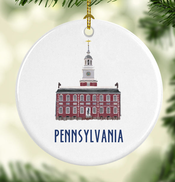 Iconic Pennsylvania Independence Hall Porcelain Ornament