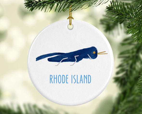 Iconic Rhode Island Big Blue Bug Round Porcelain Ornament