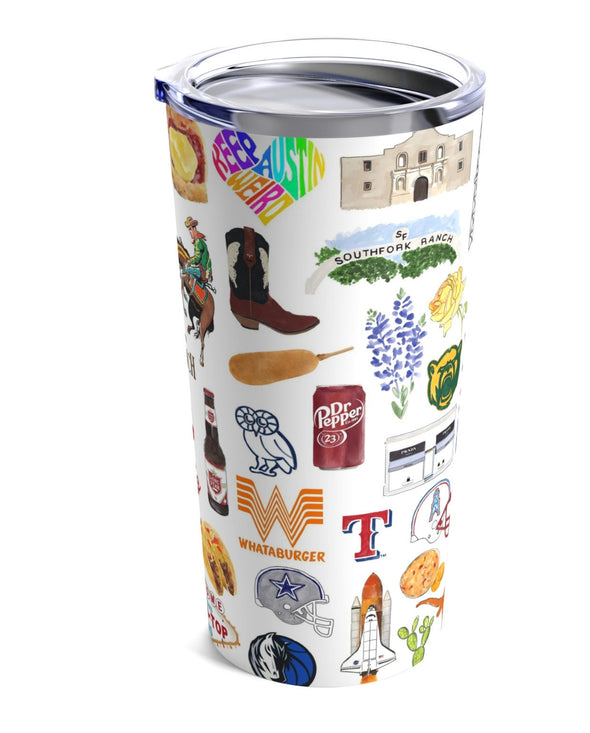 Iconic State of Texas Watercolor 20 ounce Stainless Steel Hot/Cold Cup