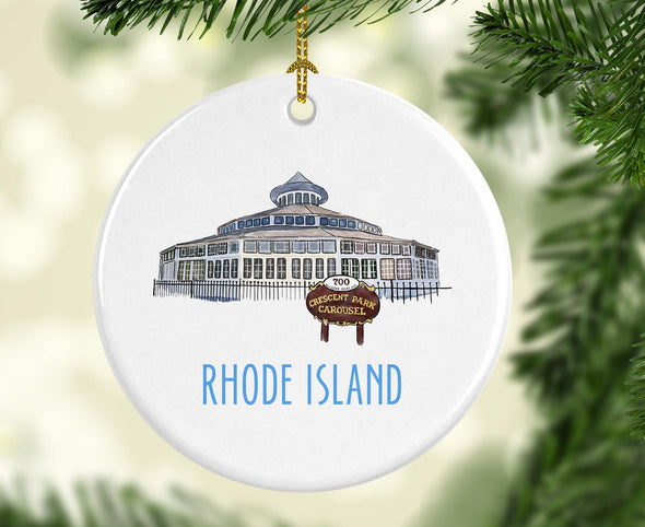 Iconic Rhode Island Crescent Park Round Porcelain Ornament