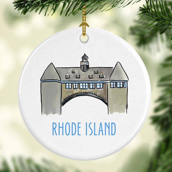 Iconic Rhode Island Narragansett Towers Round Porcelain Ornament