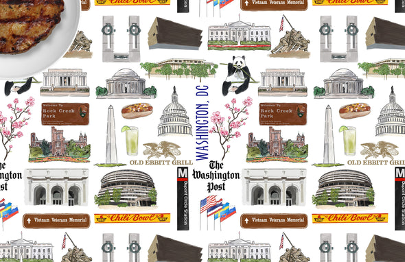 Iconic Washington, DC Watercolor Disposable Placemats - tear-away pad of 24
