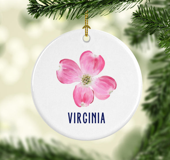 Virginia Dogwood Round Porcelain Ornament