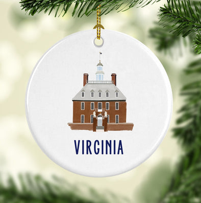 Williamsburg Virginia Governor's Palace Round Porcelain Ornament