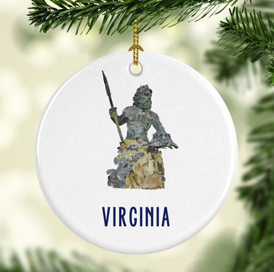 Virginia's King Neptune Round Porcelain Ornament
