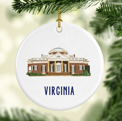 Jefferson Monticello Round Porcelain Ornament