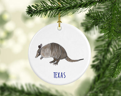 Texas Armadillo Porcelain Ornament